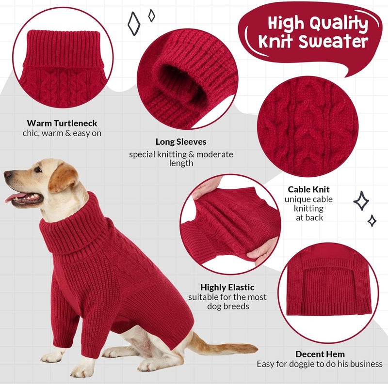 Queenmore Dog Sweater, Puppy Sweater for Small Dogs,Warm Winter Fall Dog Sweaters for Dog Girls Boys, Solid Turtleneck Knit Sweater for Large Medium Dogs,Long Sleeves Christmas Dog Sweater Red,XL - Image 4